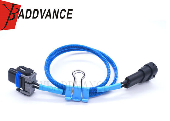 Aptiv 2 Way Male Female Auto Connector Wiring Harness With Blue Braided Protective Sleeve Automotive Pigtail Cable Assembly
